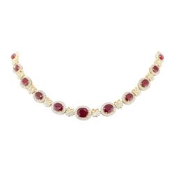36.75 ctw Ruby and Diamond Necklace - 14KT Yellow Gold