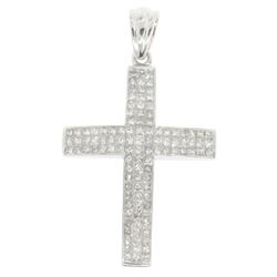 14K White Gold 3.25CTW 108 Invisible Set Princess Diamond Arched Unisex Cross