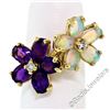 Image 1 : 14kt Yellow Gold 2.70 ctw Oval Amethyst and Opal Double Flower Ring