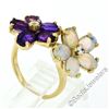 Image 4 : 14kt Yellow Gold 2.70 ctw Oval Amethyst and Opal Double Flower Ring