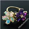 Image 9 : 14kt Yellow Gold 2.70 ctw Oval Amethyst and Opal Double Flower Ring