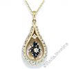 Image 1 : 14kt Yellow Gold 1.22 ctw Diamond and Sapphire Tear Drop Dangle Pendant Necklace