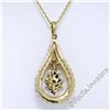 Image 6 : 14kt Yellow Gold 1.22 ctw Diamond and Sapphire Tear Drop Dangle Pendant Necklace