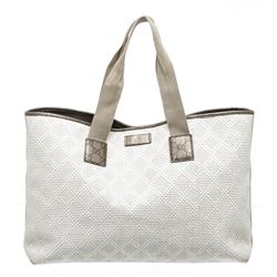 Gucci White Metallic Olive Green Straw Shopper Tote Bag