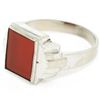 Image 3 : Men's Antique 14k White Gold Rectangular Cut Carnelian Solitaire Ring Size 10.5