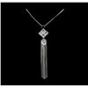 Image 2 : Crystal Square Pendant Tassel Necklace - Rhodium Plated