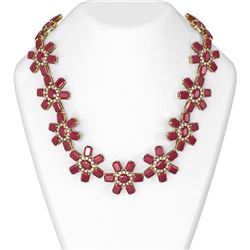 290.12 ctw Ruby & Diamond Necklace 18K Yellow Gold