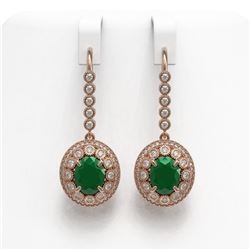 9.25 ctw Certified Emerald & Diamond Victorian Earrings 14K Rose Gold