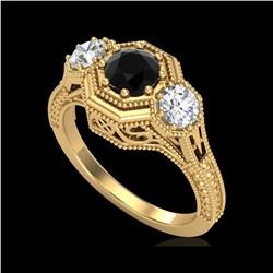 1.05 ctw Fancy Black Diamond Art Deco 3 Stone Ring 18K Yellow Gold