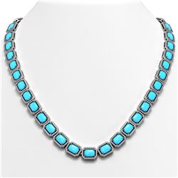 52.89 ctw Turquoise & Diamond Micro Pave Halo Necklace 10K White Gold