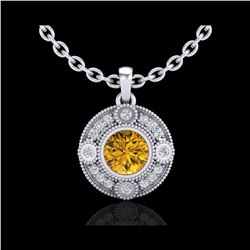 1.01 ctw Intense Fancy Yellow Diamond Art Deco Necklace 18K White Gold