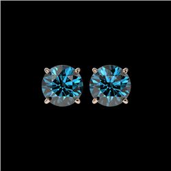 2.56 ctw Certified Intense Blue Diamond Stud Earrings 10K Rose Gold