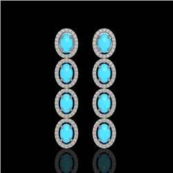 4.84 ctw Turquoise & Diamond Micro Pave Halo Earrings 10K White Gold