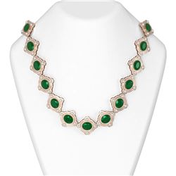 88.9 ctw Emerald & Diamond Necklace 18K Rose Gold
