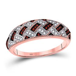 10kt Rose Gold Round Red Color Enhanced Diamond Band Ring 1/6 Cttw