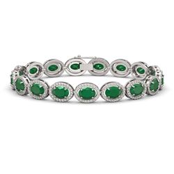 22.89 ctw Emerald & Diamond Micro Pave Halo Bracelet 10K White Gold