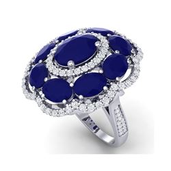 14.4 ctw Designer Sapphire & VS Diamond Ring 18K White Gold