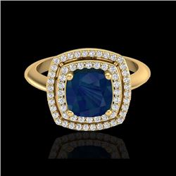 2.52 ctw Sapphire & Micro VS/SI Diamond Pave Ring 18K Yellow Gold
