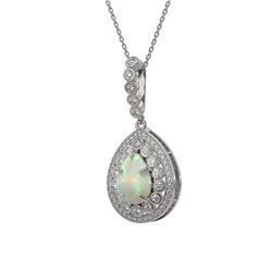 4.14 ctw Certified Opal & Diamond Victorian Necklace 14K White Gold