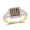 Image 1 : 10kt Yellow Gold Round Brown Diamond Square Cluster Ring 1/2 Cttw