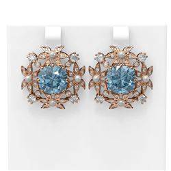9.83 ctw Aquamarine & Diamond with Pearl Earrings 18K Rose Gold