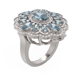 6.34 ctw Blue Topaz & Diamond Ring 18K White Gold