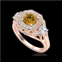 2.11 ctw Intense Fancy Yellow Diamond Art Deco Ring 18K Rose Gold