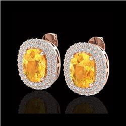6 ctw Citrine & Micro Pave VS/SI Diamond Earrings 14K Rose Gold