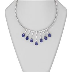 39.27 ctw Sapphire & Diamond Necklace 18K White Gold