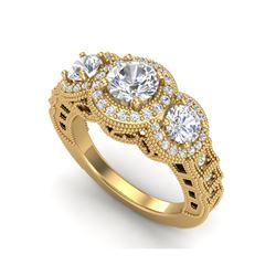 2.16 ctw VS/SI Diamond Solitaire Art Deco 3 Stone Ring 18K Yellow Gold
