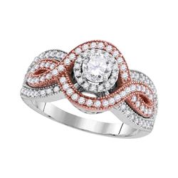 10kt White Rose-tone Gold Round Diamond Solitaire Twist Bridal Wedding Engagement Ring 1.00 Cttw