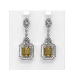 13.85 ctw Canary Citrine & Diamond Earrings 18K White Gold
