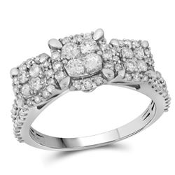 10kt White Gold Round Diamond Triple Cluster Bridal Wedding Engagement Ring 1.00 Cttw