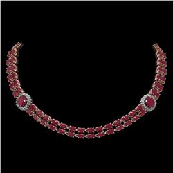 43.97 ctw Ruby & Diamond Necklace 14K Rose Gold