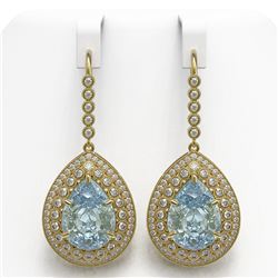 35.24 ctw Sky Topaz & Diamond Victorian Earrings 14K Yellow Gold