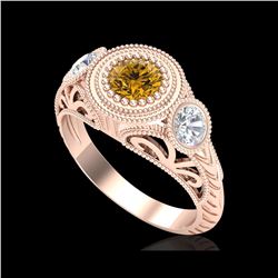 1.06 ctw Intense Fancy Yellow Diamond Art Deco Ring 18K Rose Gold