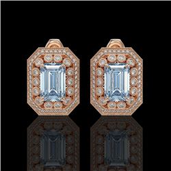 10.91 ctw Aquamarine & Diamond Victorian Earrings 14K Rose Gold