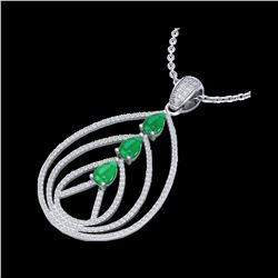 2 ctw Emerald & Micro Pave VS/SI Diamond Necklace 18K White Gold