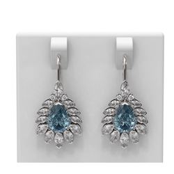 9.9 ctw Blue Topaz & Diamond Earrings 18K White Gold