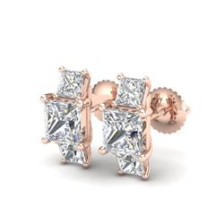 3.08 ctw Princess VS/SI Diamond Art Deco Stud Earrings 18K Rose Gold