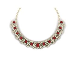 50.44 ctw Ruby & VS Diamond Necklace 18K Yellow Gold