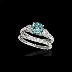 1.35 ctw SI Certified Fancy Blue Diamond 3 Stone Set Ring 10K White Gold