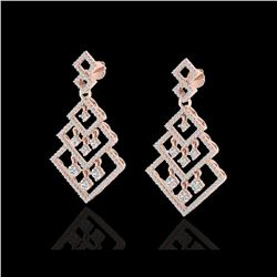 3 ctw Micro Pave VS/SI Diamond Earrings Dangling 14K Rose Gold