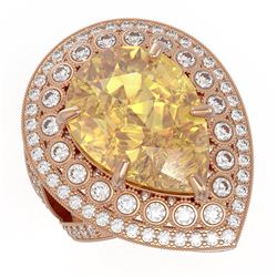 17.38 ctw Canary Citrine & Diamond Victorian Ring 14K Rose Gold