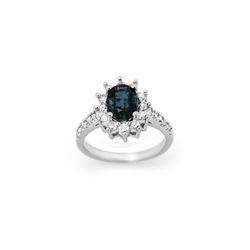 3.15 ctw Blue Sapphire & Diamond Ring 18K White Gold