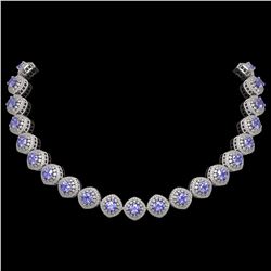 83.82 ctw Tanzanite & Diamond Victorian Necklace 14K White Gold