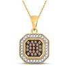 Image 1 : 10kt Yellow Gold Round Brown Diamond Octagon Cluster Pendant 1/3 Cttw