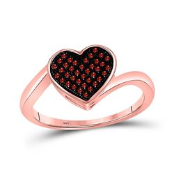10kt Rose Gold Round Red Color Enhanced Diamond Heart Ring 1/10 Cttw