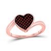 Image 1 : 10kt Rose Gold Round Red Color Enhanced Diamond Heart Ring 1/10 Cttw