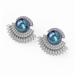 5.76 ctw Marquise Diamond and Pearl Earrings 18K White Gold